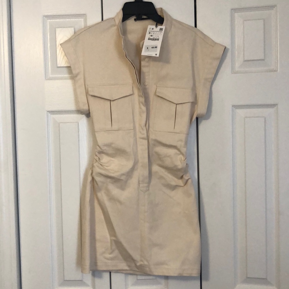 Ruched button down mini dress